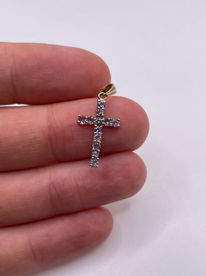 9ct gold tanzanite cross pendant