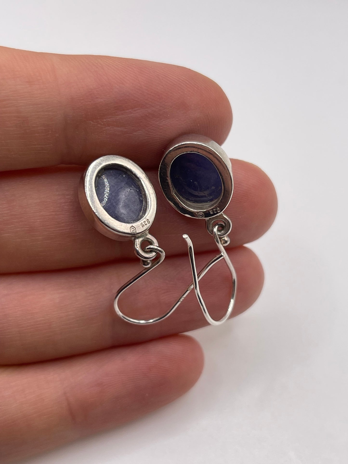 Silver cabochon tanzanite earrings