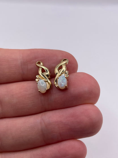 9ct gold opal and diamond earrings