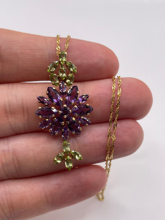 9ct gold amethyst and peridot necklace