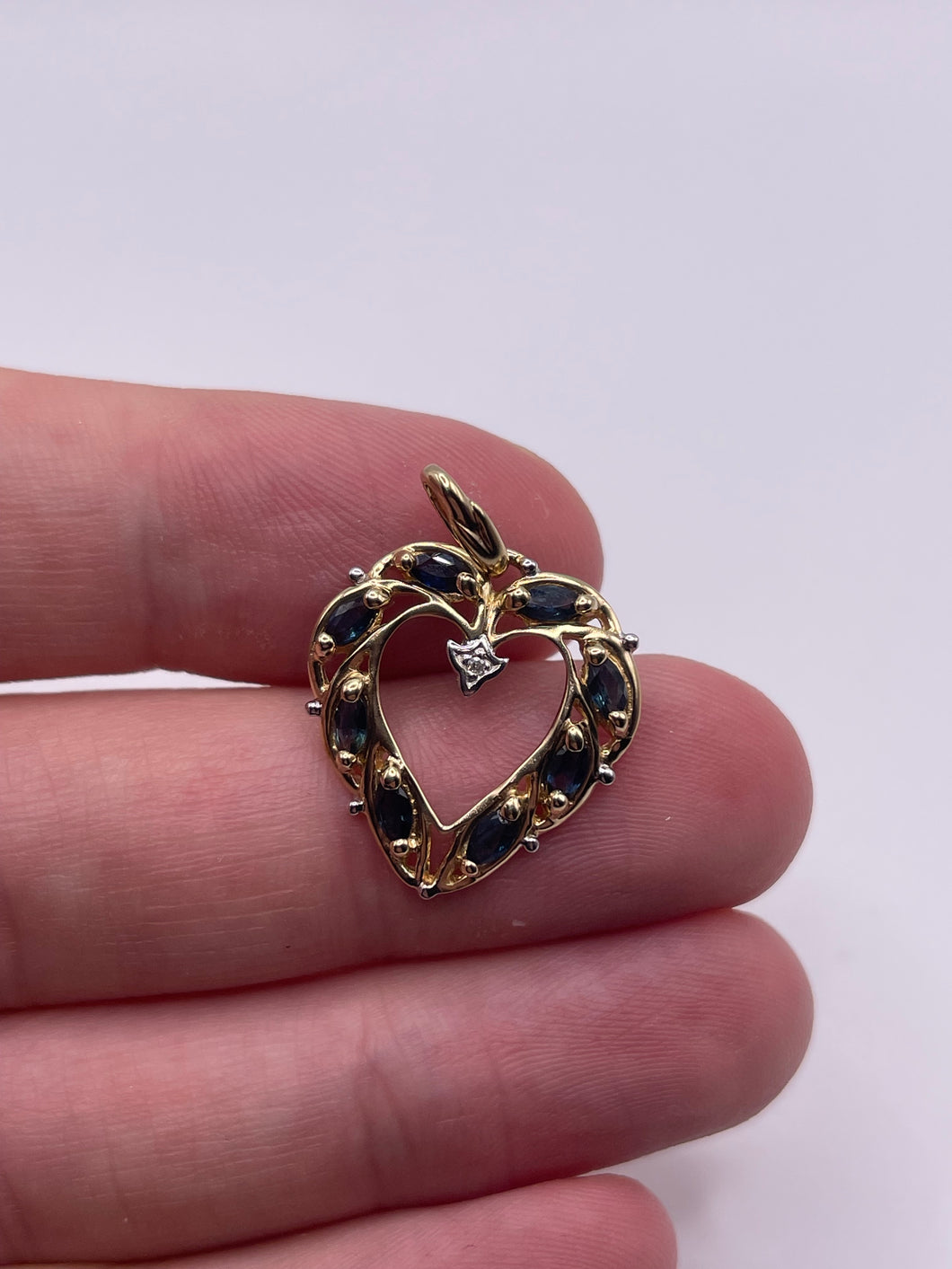 9ct gold sapphire and diamond heart pendant