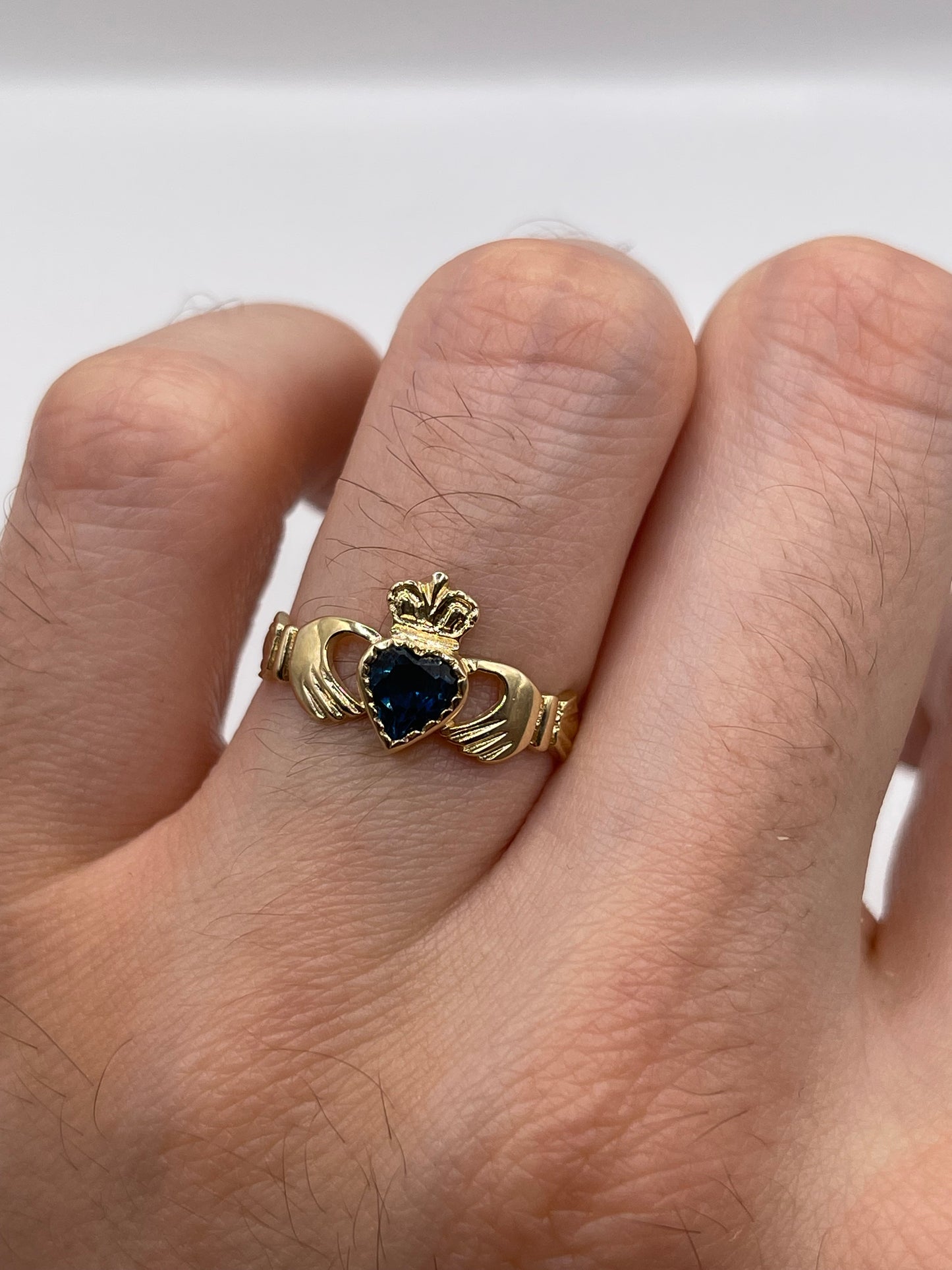 9ct gold London blue topaz claddagh ring