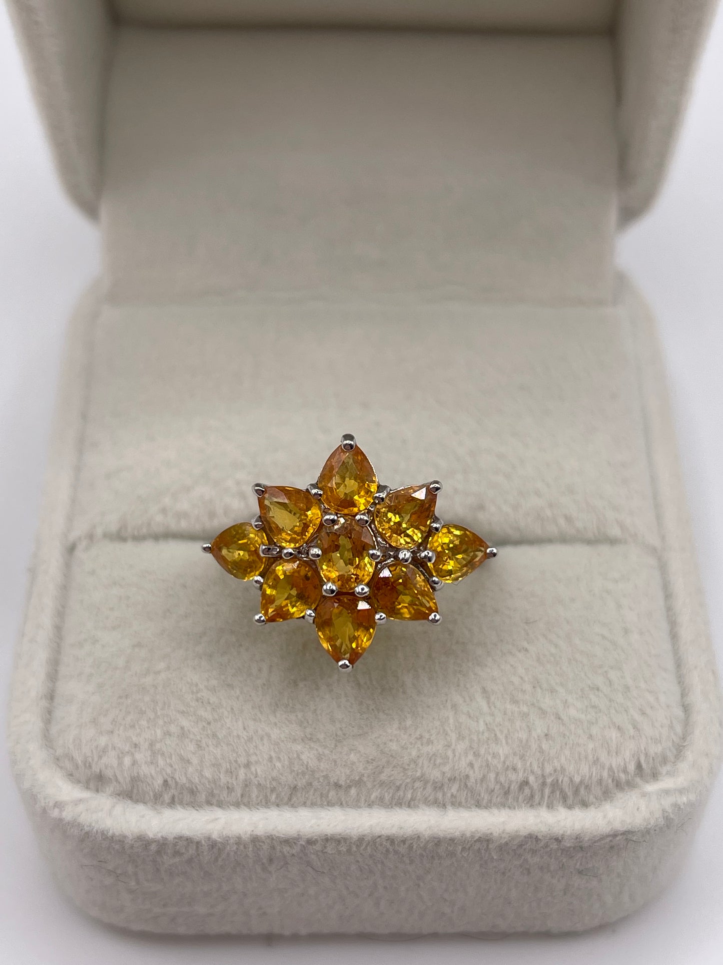 9ct white gold orange sapphire cluster ring