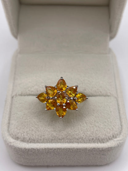 9ct white gold orange sapphire cluster ring