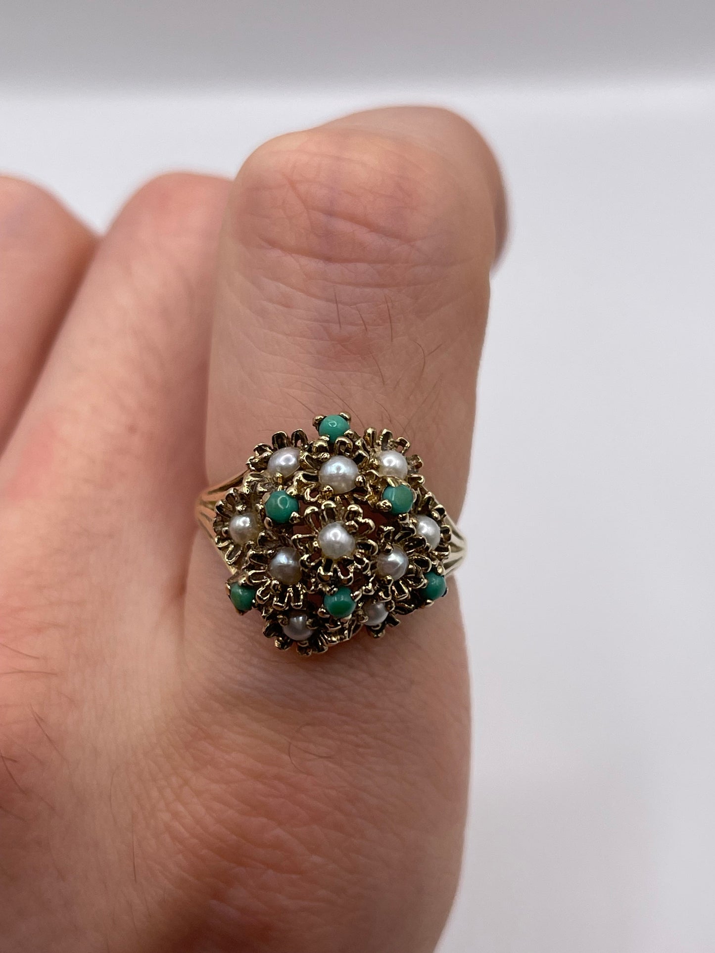 9ct gold pearl and turquoise ring