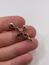 Load image into Gallery viewer, 9ct gold amethyst and diamond cross pendant
