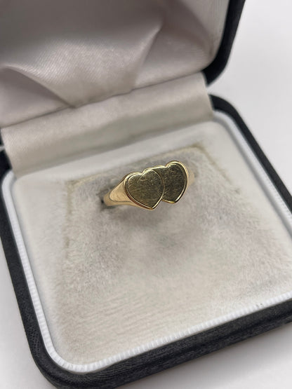 9ct gold double heart signet ring