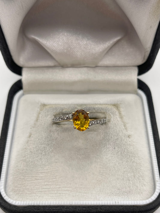 9ct gold citrine and zircon ring