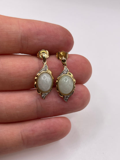9ct gold jade and diamond earrings