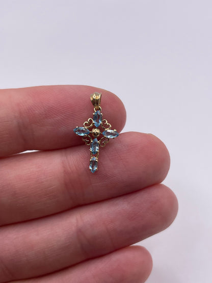 9ct gold blue topaz cross pendant