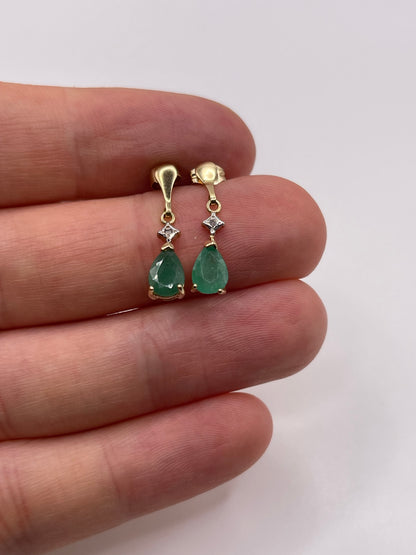 9ct gold emerald and diamond earrings
