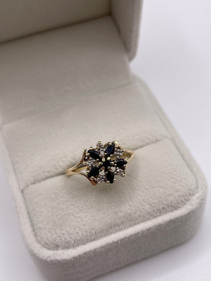 9ct gold sapphire and diamond cluster ring