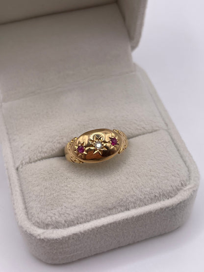 Antique 18ct gold ruby and diamond gypsy ring