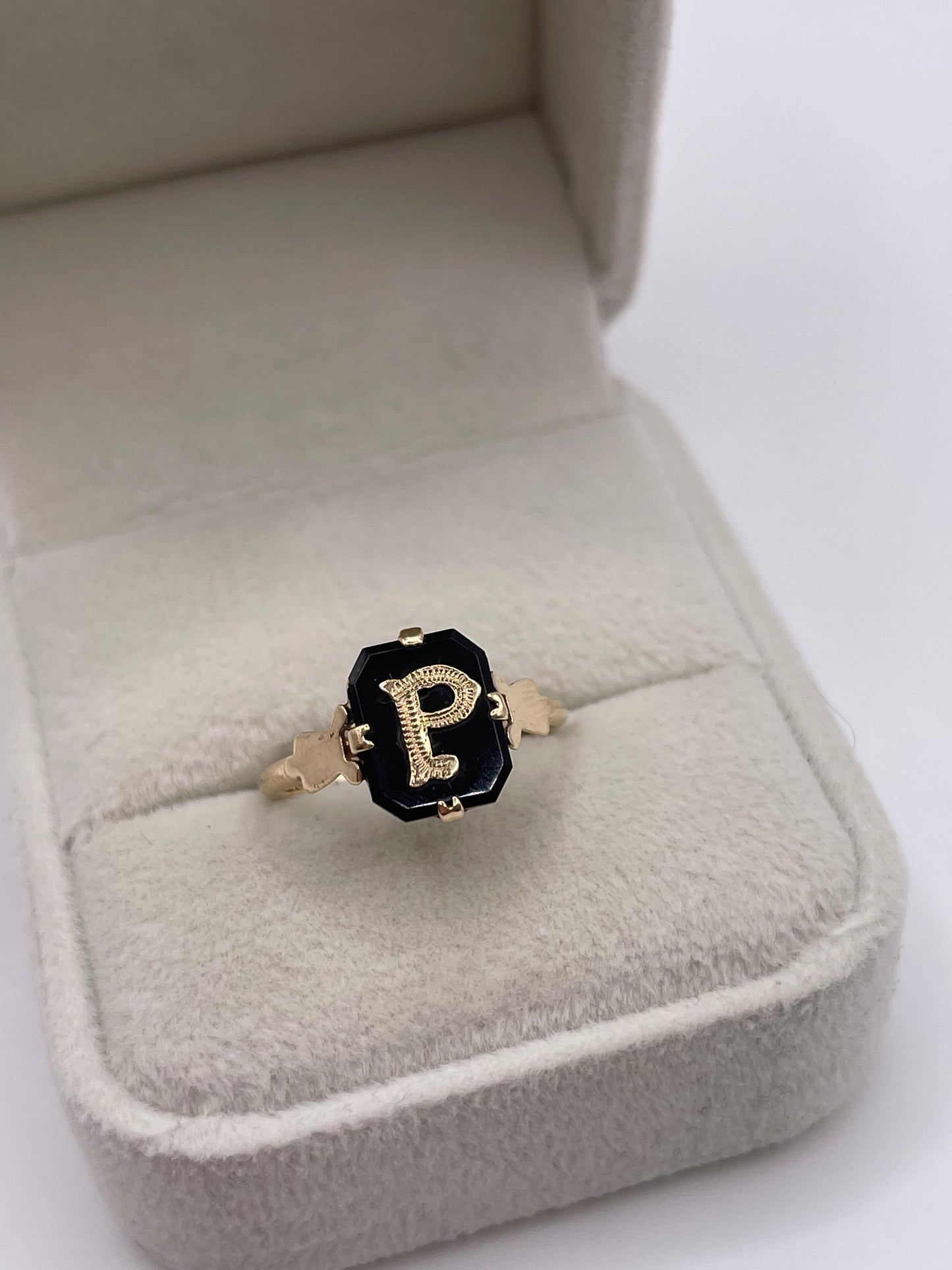 9ct gold onyx initial ring