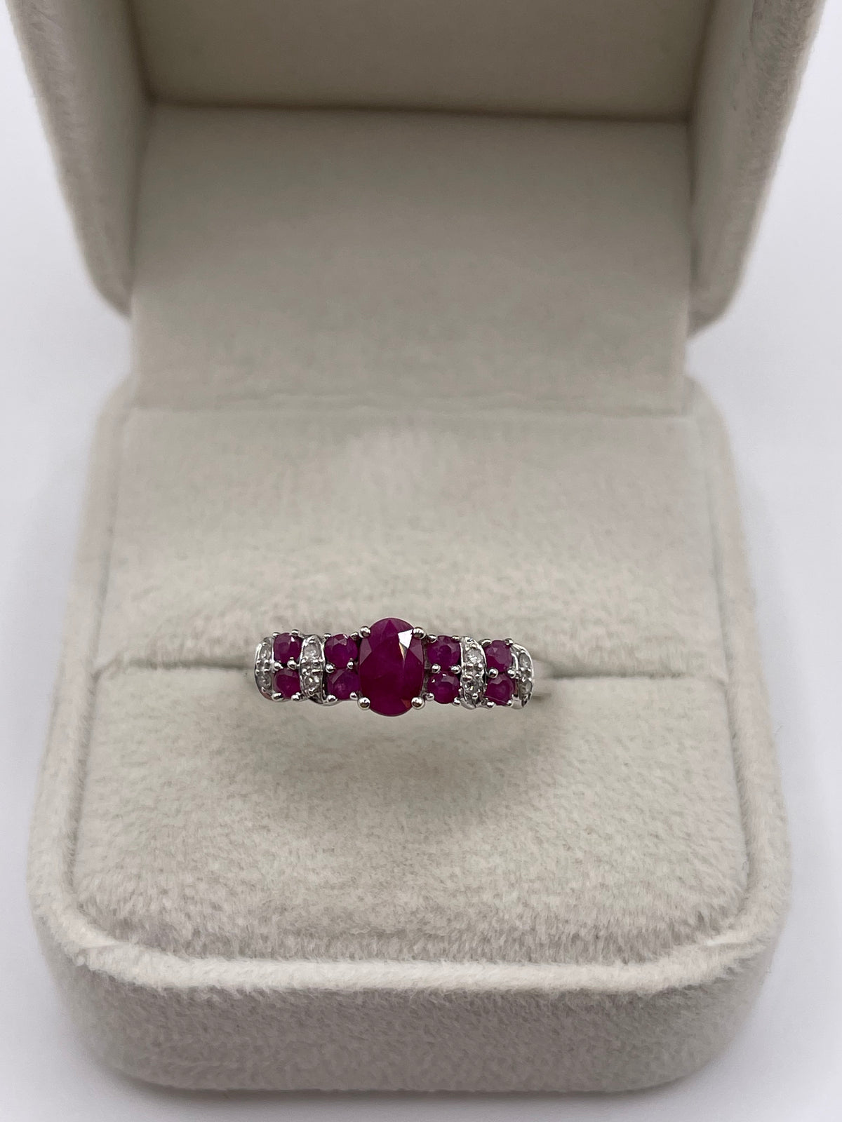 9ct white gold ruby and diamond ring