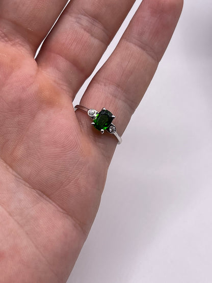 Silver diopside and zircon ring