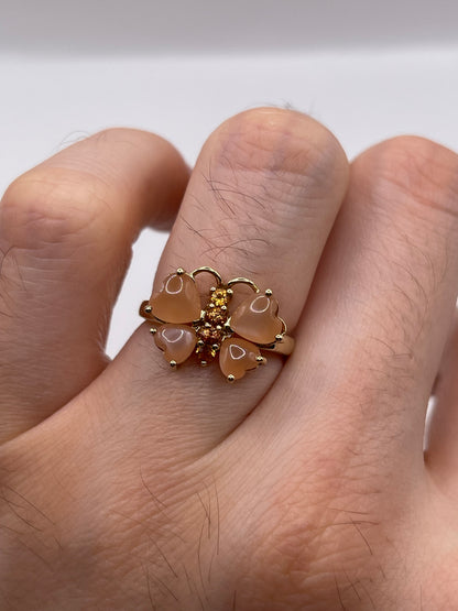 9ct gold peach moonstone and citrine butterfly ring