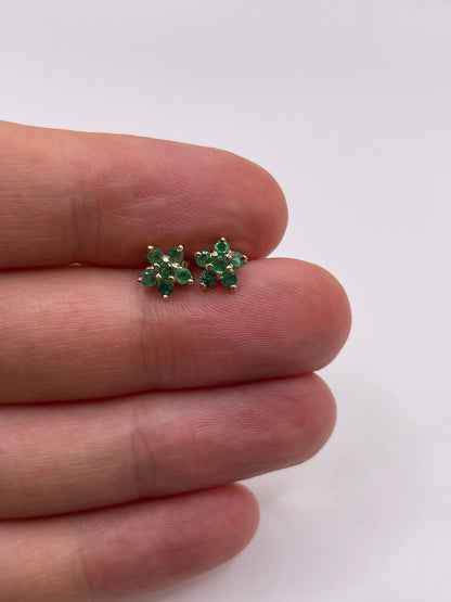 9ct gold emerald cluster earrings