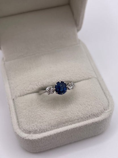 Platinum sapphire and diamond ring