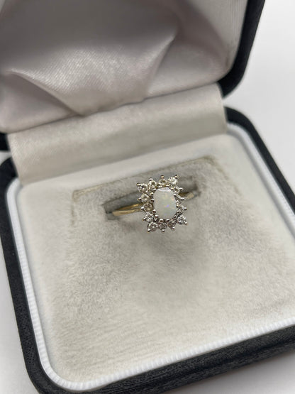 9ct gold opal and cz ring