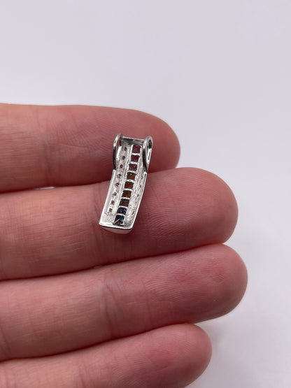 9ct white gold multi coloured sapphire and diamond pendant