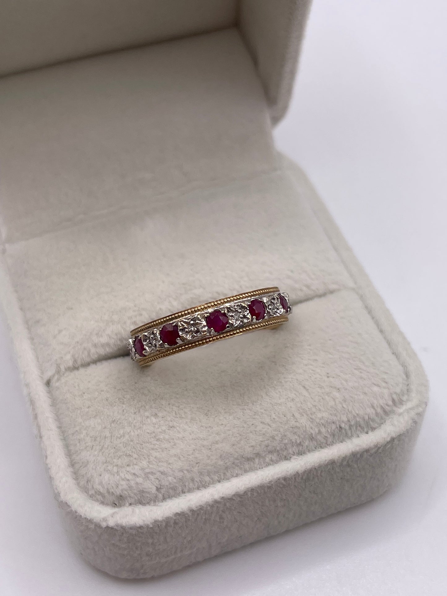 9ct gold ruby and diamond eternity ring