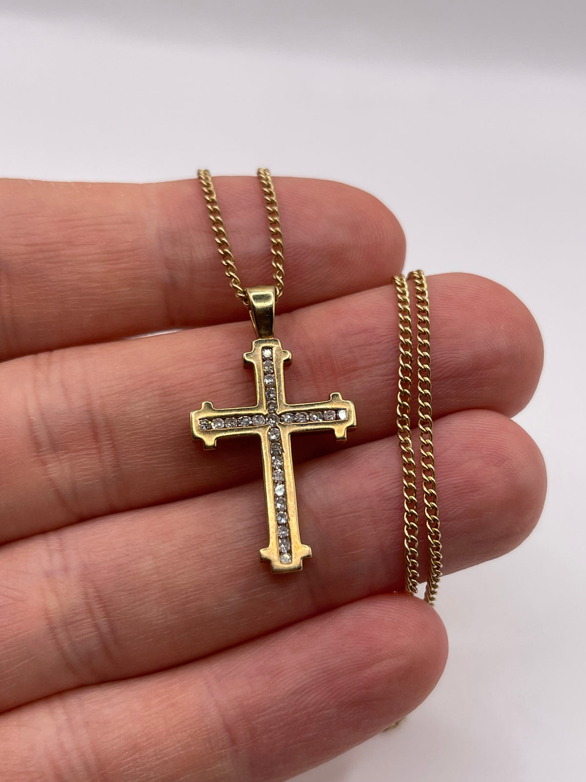 9ct gold diamond cross necklace
