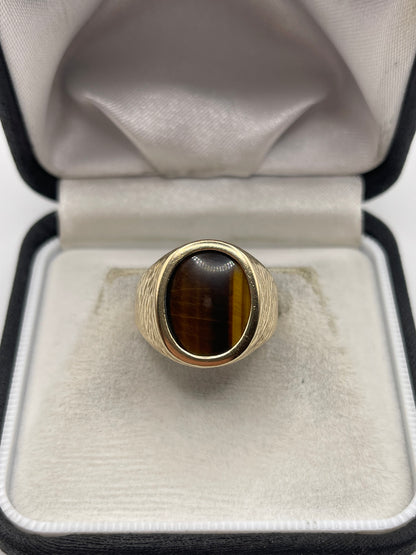 9ct gold tigers eye signet ring