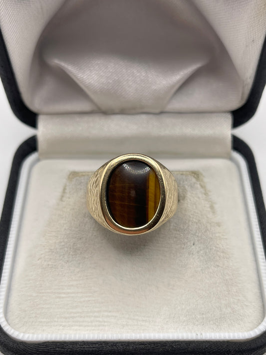 9ct gold tigers eye signet ring