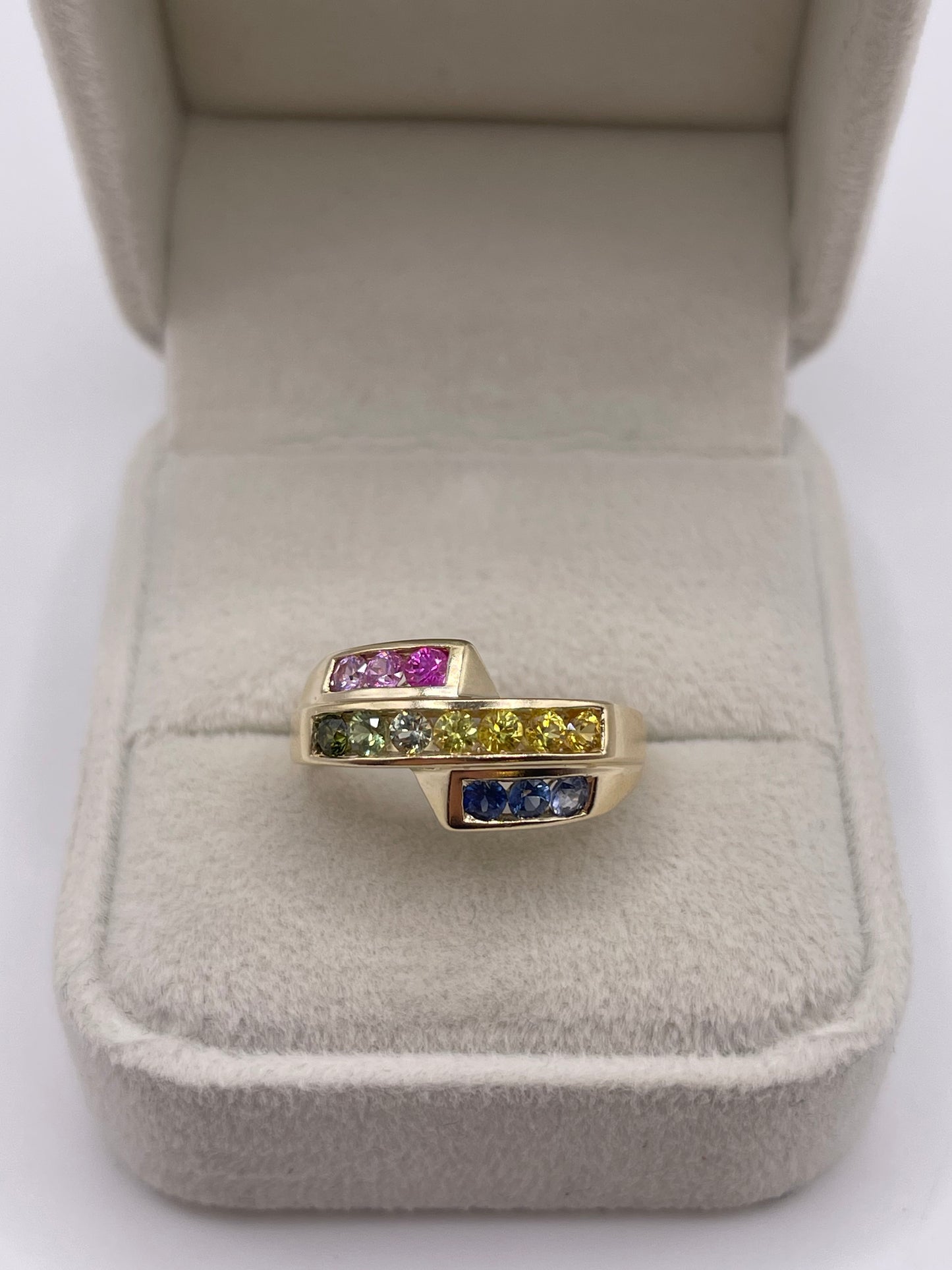 9ct gold multi coloured sapphire ring