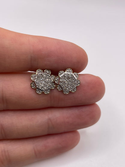 9ct gold diamond cluster earrings