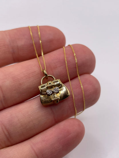 9ct gold diamond bag necklace