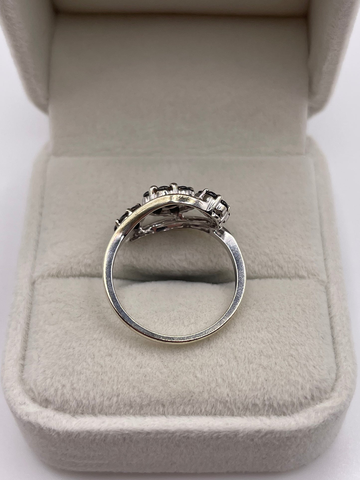 9ct white gold black diamond cluster ring