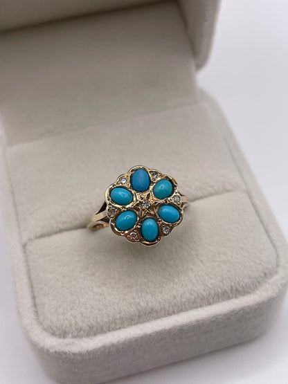 9ct gold turquoise and diamond ring