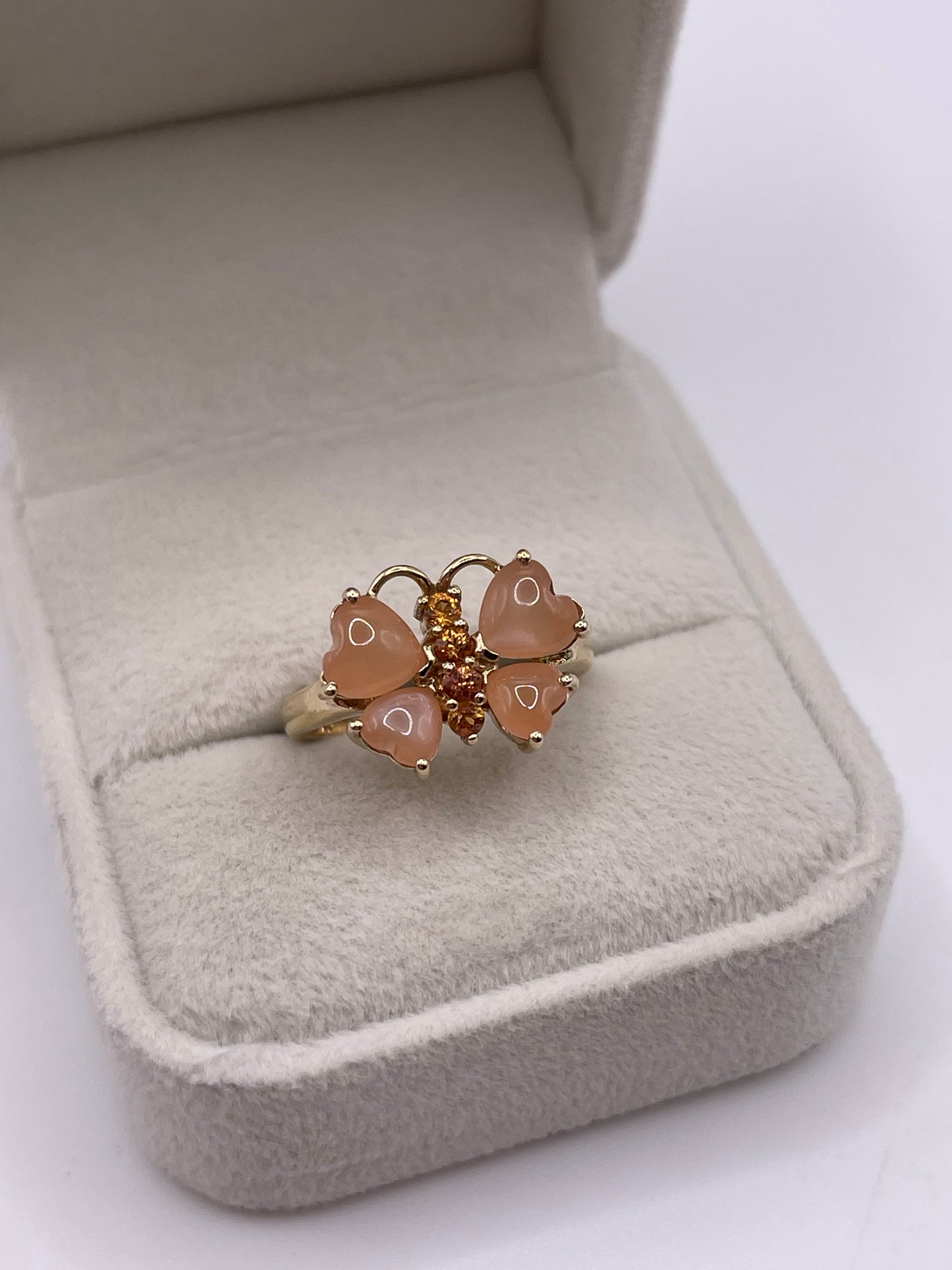 9ct gold peach moonstone and citrine butterfly ring