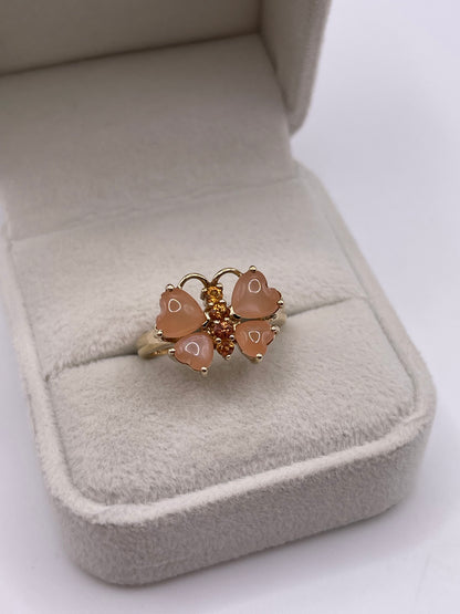 9ct gold peach moonstone and citrine butterfly ring