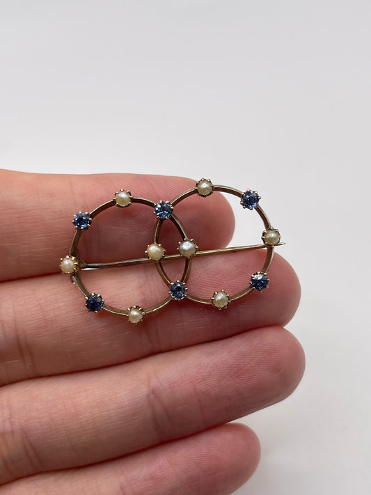 9ct gold sapphire and pearl brooch