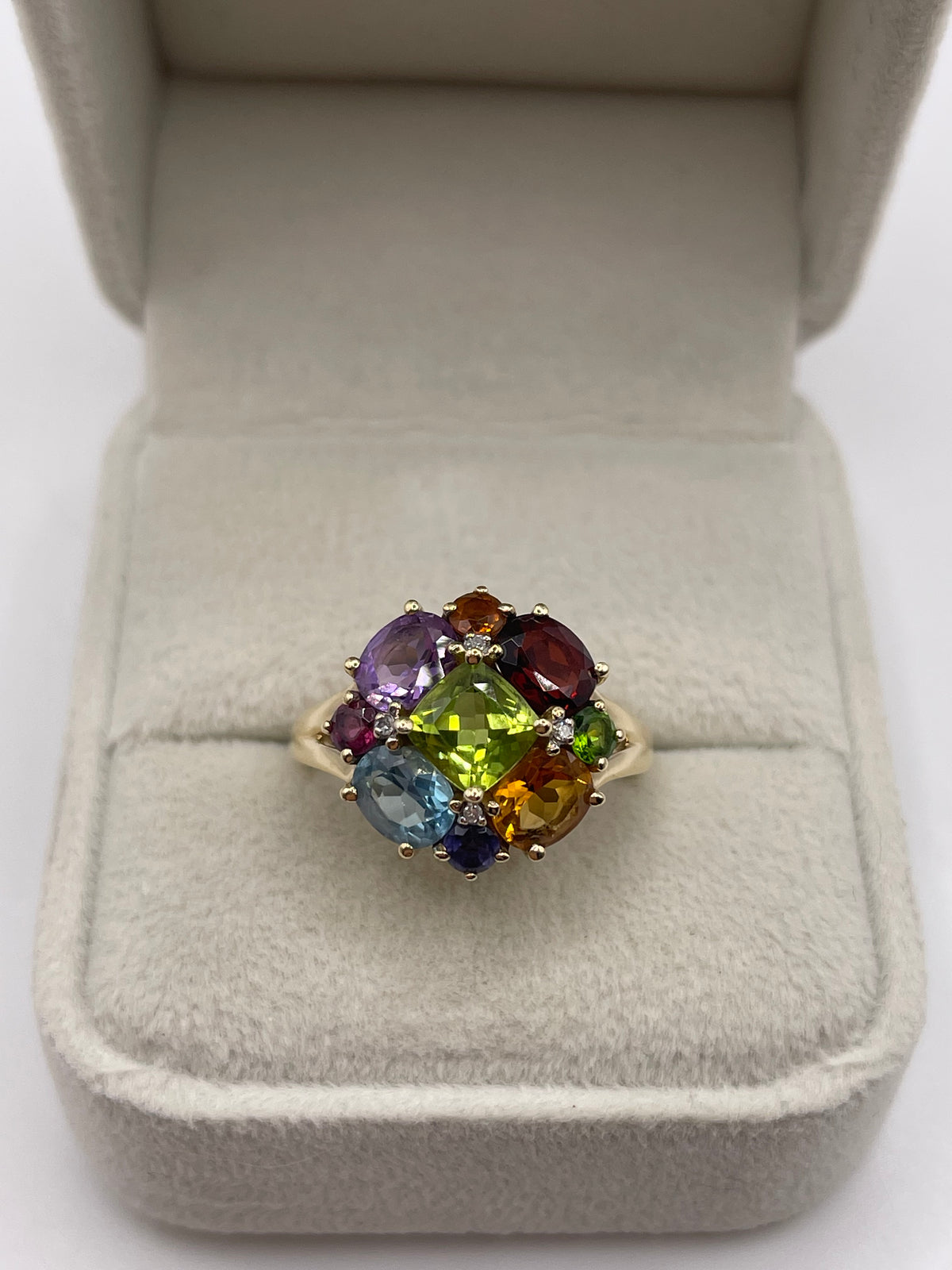 9ct gold multi gemstone and diamond ring