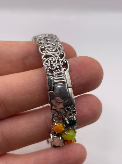Heavy silver opal bangle