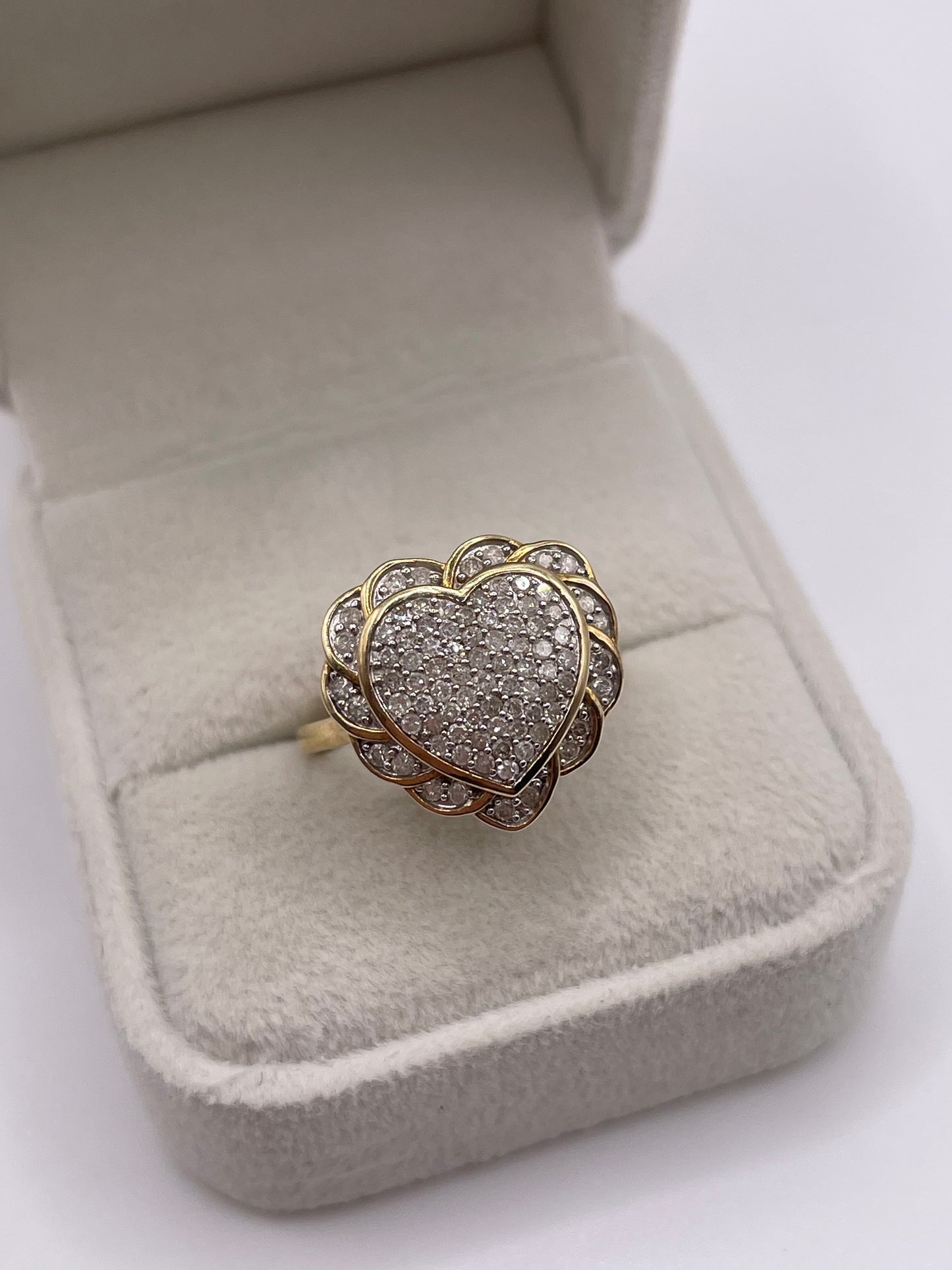 9ct gold diamond cluster heart ring