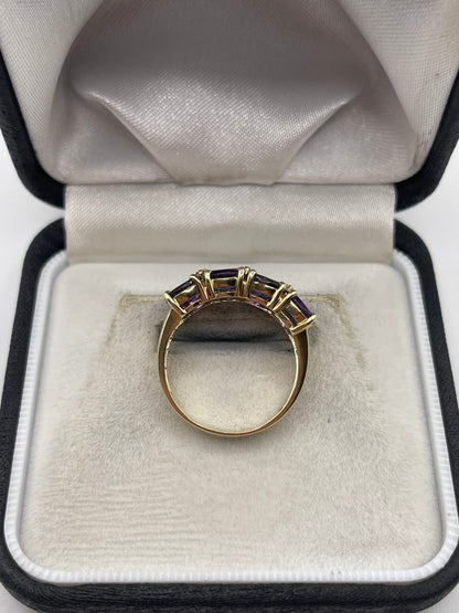 9ct gold amethyst, iolite and diamond ring