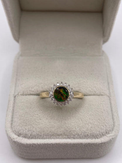 9ct gold Ammolite and diamond ring