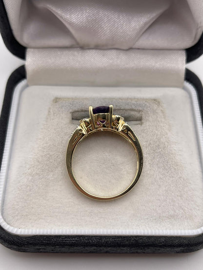 9ct gold amethyst and diamond ring