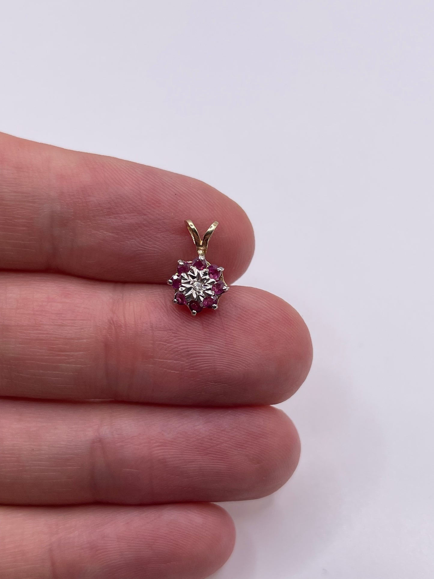 9ct gold ruby and diamond pendant