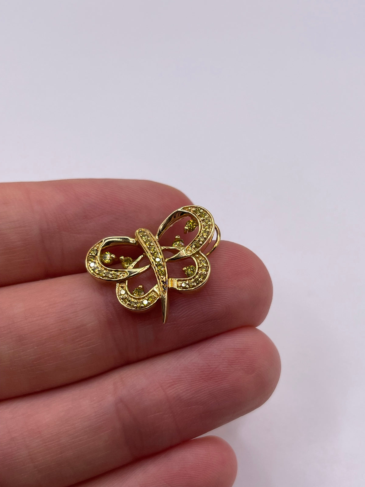 9ct gold yellow diamond butterfly pendant