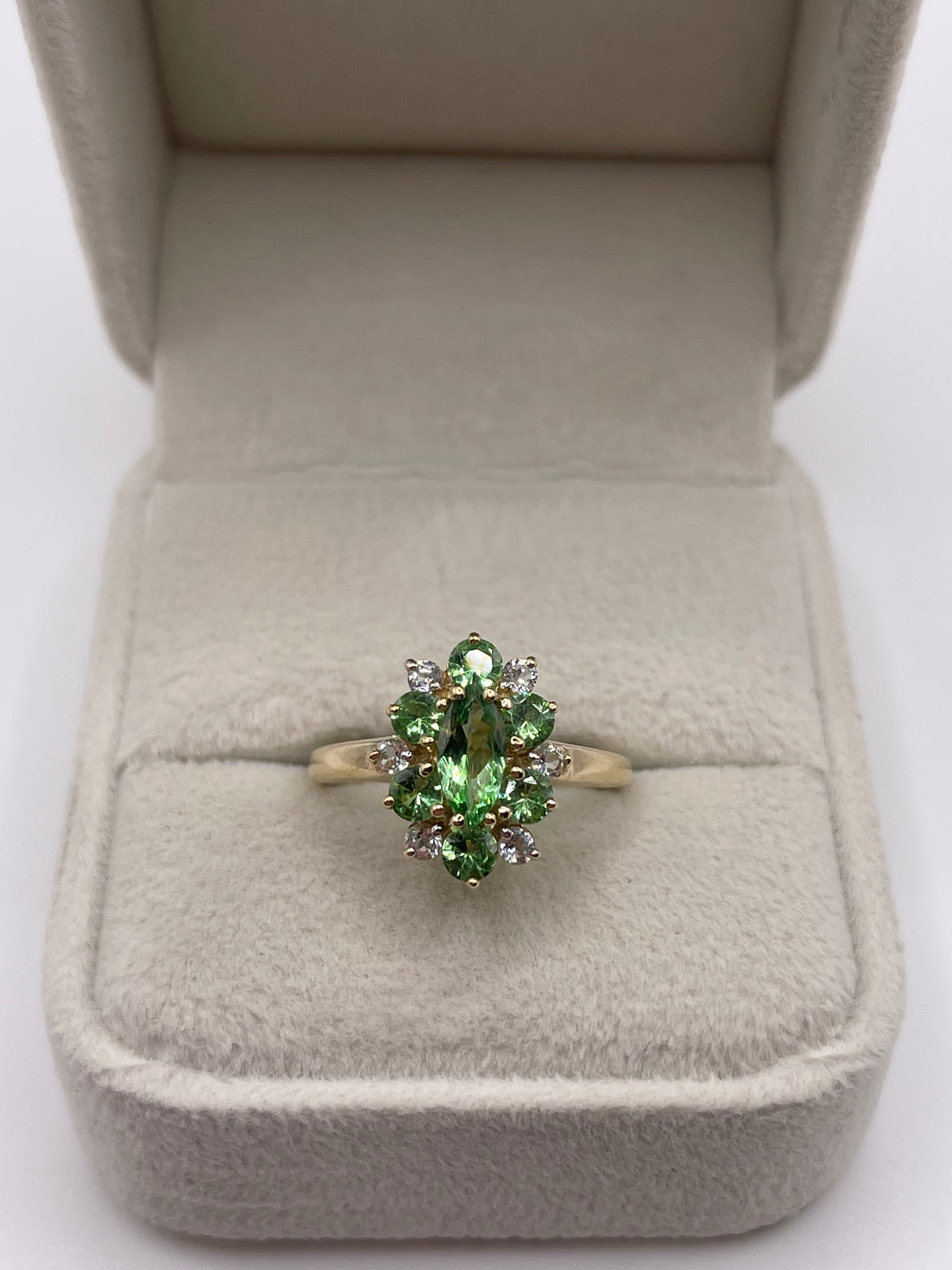 9ct gold tsavorite garnet and zircon ring