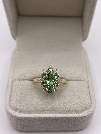 9ct gold tsavorite garnet and zircon ring