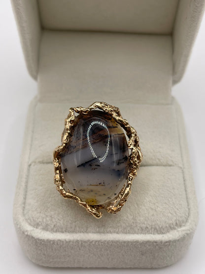 9ct gold moss agate ring