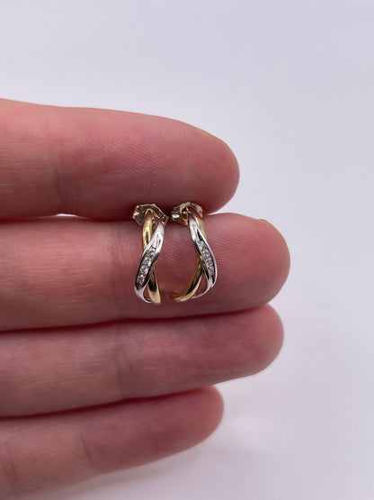 9ct two tone gold cz earrings