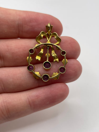 Antique 15ct gold amethyst and pearl pendant